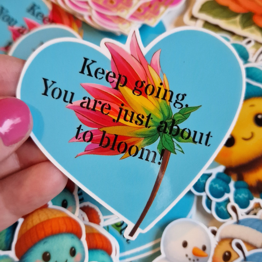 Self Care Sticker. Dahlia blomma med positivt budskap om att inte ge upp.